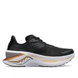 Championes de running Saucony Endorphin Shift 3, color negro con detalles en blanco y dorado.