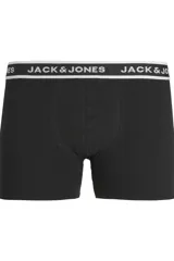 Pack de tres boxers negros ajustados con cintura elástica blanca con logo Jack & Jones en negro.