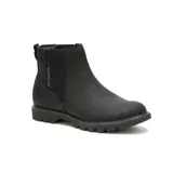 Bota tipo Chelsea de cuero nobuk texturizado en color negro, con paneles elásticos laterales y suela de goma resistente con tracción.