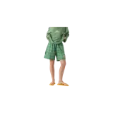 Short de baño verde con estampado tipo houndstooth, cintura elástica con cordón de ajuste en contraste, bolsillos laterales y etiqueta con el logo de la marca en la pierna.