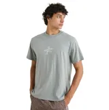 Remera verde claro de manga corta con pequeño estampado estilo boceto en el centro del pecho.