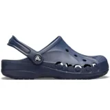 Zuecos Crocs modelo Baya Clog color azul marino, con diseño ligero, ventilación avanzada y tira trasera pivotante.