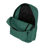 Mochila negra de estilo clásico con compartimento principal amplio, bolsillo frontal con cierre y bolsillos laterales. Incluye división interna para notebook.