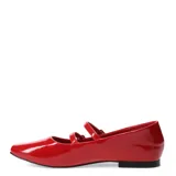 Balerinas negras charoladas con punta cuadrada y doble tira con hebilla plateada.