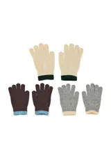 Guantes de punto en color beige con puño acanalado en contraste color verde oscuro.