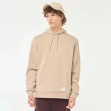 Buzo de chándal con capucha color beige, con cordones ajustables, bolsillo canguro frontal y puños y dobladillo acanalados.