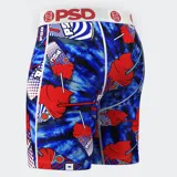 Calzoncillos bóxer de hombre con estampado de bebidas heladas de colores rojo, azul y blanco sobre fondo azul con efecto tie-dye.