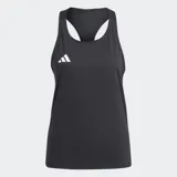 Musculosa deportiva Adidas Adizero Essentials, color negro, con espalda cruzada (racerback) y logo de alto rendimiento en el pecho.