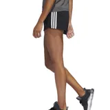 Short deportivo Adidas de mujer, color negro con tres rayas blancas en los laterales, cintura elástica y corte holgado.