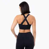 Top deportivo Merrell color negro de alta sujeción, con tirantes anchos y logo de la marca estampado en el centro del pecho.