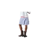 Short de baño Eme Studios de corte recto, con diseño en bloques a cuadros vichy: parte superior en tonos rosados y parte inferior en tonos azules y blancos. Cuenta con cintura elástica con cordón ajustable y parche con logo bordado en la pierna.