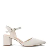 Zapatos de mujer Bottero con diseño abierto, punta fina y taco block. Presentan una tira ajustable al tobillo con hebilla metálica.