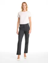 Pantalón de vestir marca Tahari, con diseño de estampado príncipe de gales en tonos oscuros. Presenta corte recto, pretina con pasadores, cierre frontal con broche y bolsillos laterales funcionales.