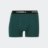Calzoncillos tipo bóxer de la marca O'Neill, color verde oscuro, con cintura elástica negra que presenta el logo de la marca en color blanco.