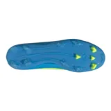 Championes de fútbol Adidas F50 League, color azul brillante con las icónicas tres tiras de la marca en amarillo flúor en los laterales y detalles grises.