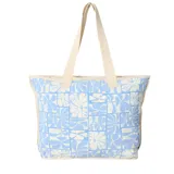 Bolso de mano tipo tote Rip Curl Mixed Canvas de 31 litros, con estampado de flores en tonos celeste y blanco.
