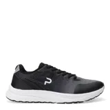 Championes deportivos Push en tonos negro y gris, con diseño de malla transpirable, suela blanca amortiguada y cierre con cordones.