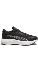 Championes deportivos Puma Scend Pro de color blanco, con detalles en gris y verde lima en el talón, interior y logotipo lateral.