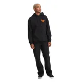 Canguro Volcom modelo ABG Hammered de color negro, confeccionado en mezcla de algodón y poliéster. Presenta capucha con cordón ajustable, bolsillo frontal tipo canguro y diseño gráfico de un águila estampada en color naranja en el pecho.