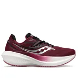 Championes de running Saucony Triumph 20 para mujer, color bordó con detalles en plateado y suela blanca.