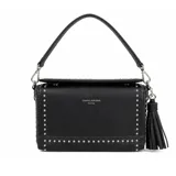 Cartera de mano David Jones color negro, con diseño estructurado, decorada con tachas metálicas plateadas en los bordes y detalle de borla colgante lateral.
