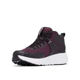 Bota de senderismo Columbia modelo Konos Trs Outdry Mid, color bordó con detalles en negro y suela blanca. Presenta tecnología impermeable OutDry, sistema de amortiguación Omni-MAX y ajuste Navic Fit para mayor estabilidad en terrenos variables.