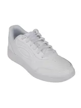 Championes urbanos Under Armour modelo Tempo, color blanco, con diseño inspirado en el baloncesto, parte superior de cuero suave y suela tipo cupsole.