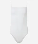 Body blanco con escote cuadrado y tirantes finos, confeccionado en tejido seamless de poliamida.