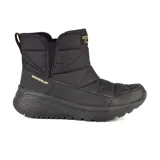 Bota corta Skechers Bob's Sparrow 2.0 color negro, impermeable, con tela tejida acolchada forrada y parte superior sintética. Tiene entresuela de apoyo y absorción de impactos, suela exterior flexible, caña de 12,7 cm y tacón de 5 cm. Cuenta con plantilla acolchada Memory Foam.
