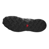 Championes de trail running Salomon Speedcross 3, color blanco marfil con detalles en rosa claro y negro, sistema de cordones Quicklace, suela Contagrip y amortiguación ligera.