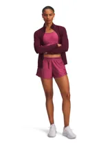 Shorts deportivos Under Armour de tiro bajo, color fucsia, con cintura elástica ancha con logo de la marca y bolsillos laterales.