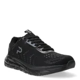 Championes deportivos Push de color negro, confeccionados en tejido de malla transpirable con detalles en gris oscuro. Presentan cierre con cordones, suela de goma con diseño texturizado y logo de la marca en el lateral y la lengüeta.