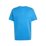 Remera Adidas de corte holgado color azul, con cuello redondo acanalado, mangas cortas y logo de las tres barras bordado al tono en el centro del pecho.