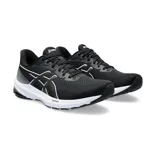 Championes de running Asics modelo GT-1000 12, color negro con detalles en blanco. Presentan una capellada de malla transpirable, entresuela con tecnología FlyteFoam para mayor amortiguación y suela de goma resistente.