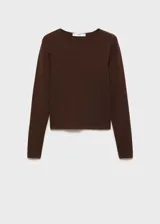 Jersey de punto fino color marrón chocolate, con cuello redondo, manga larga y diseño entallado al cuerpo.