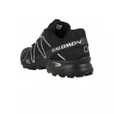 Championes de trail running Salomon Speedcross 3, color negro con detalles en gris. Presentan un diseño técnico con sistema de cordones de ajuste rápido, suela con tecnología Contagrip para mayor tracción y refuerzos laterales.