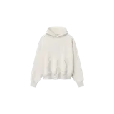 Hoodie de Fear of God Essentials color gris claro melange, de diseño clásico oversize con capucha sin cordones, mangas caídas, bolsillo tipo canguro y puños y ruedo de rib elástico.