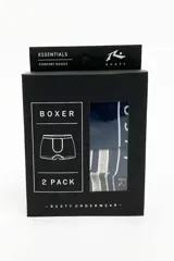 Pack de dos boxers Rusty Melvin en color azul marino, con cintura elástica con logo de la marca y rayas horizontales.