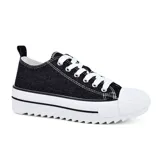 Championes negros de tela con plataforma blanca y cordones blancos.
