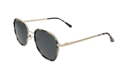 Lentes de sol Betsy con montura redonda de metal dorado y acetato estampado en carey.