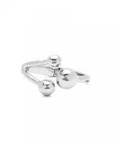 Pulsera rígida plateada con tres bolas en aleación de metales bañadas en plata de ley.