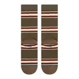 Medias Stance Hill Top Crew color verde oliva con rayas horizontales en marrón, blanco y rojo.