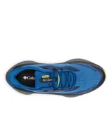 Championes de trail running Columbia modelo Konos Trillium, color azul con entresuela gris y suela amarilla. Presentan malla transpirable, refuerzos protectores y tecnología de amortiguación reactiva para terrenos técnicos.