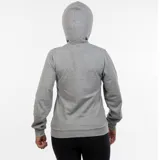 Campera deportiva con capucha y cierre frontal, color gris melange, con logo de Diadora bordado en negro en el pecho.