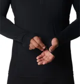 Remera térmica de manga larga Columbia de color negro, con cuello alto, cierre frontal parcial y aberturas para los pulgares en los puños.