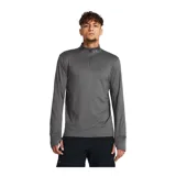 Buzo deportivo gris de manga larga con cierre parcial en el cuello y logo de la marca en el pecho. Cuenta con orificios para los pulgares en los puños.