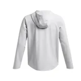 Campera negra con capucha y cierre frontal, bolsillos laterales con cierre y logo de Under Armour en el pecho.