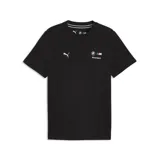 Remera de algodón negra con cuello redondo y mangas cortas. Presenta el logo de Puma en el lado derecho del pecho y el emblema de BMW Motorsport en el lado izquierdo.