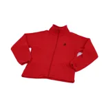 Campera de micropolar doble pesado color negro, con cuello alto y cierre frontal.