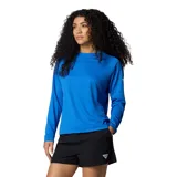 Remera de manga larga Columbia modelo PFG Solar Stream, color azul vibrante, con tecnología de protección solar y absorción de humedad. Presenta cuello redondo y puños extendidos para mayor cobertura.